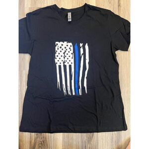 NWOT Blue Line Police Support Flag t shirt Size M EE